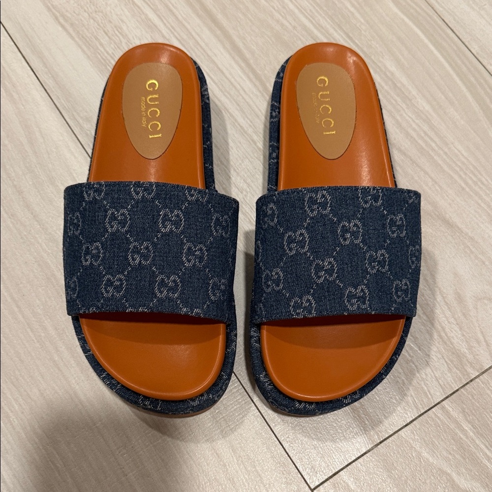 GG Denim Slides